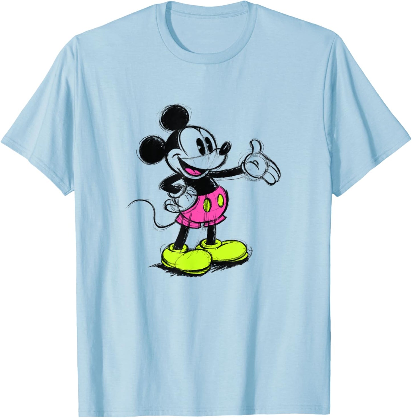Disney Mickey and Friends Sketchy Neon Mickey Mouse Portrait T-Shirt - T-Shirt | Light Blue