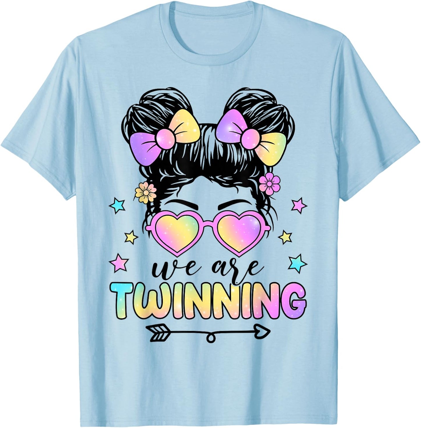 We're Twinning with My Bestie Messy Bun Twin Day Spirit Week T-Shirt - T-Shirt | Light Blue