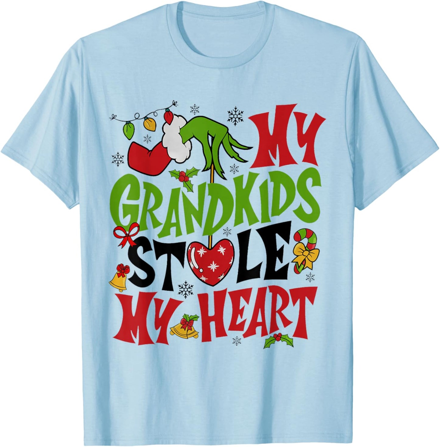My Grandkids Stole My Heart Funny Christmas Vintage Xmas T-Shirt - T-Shirt | Light Blue
