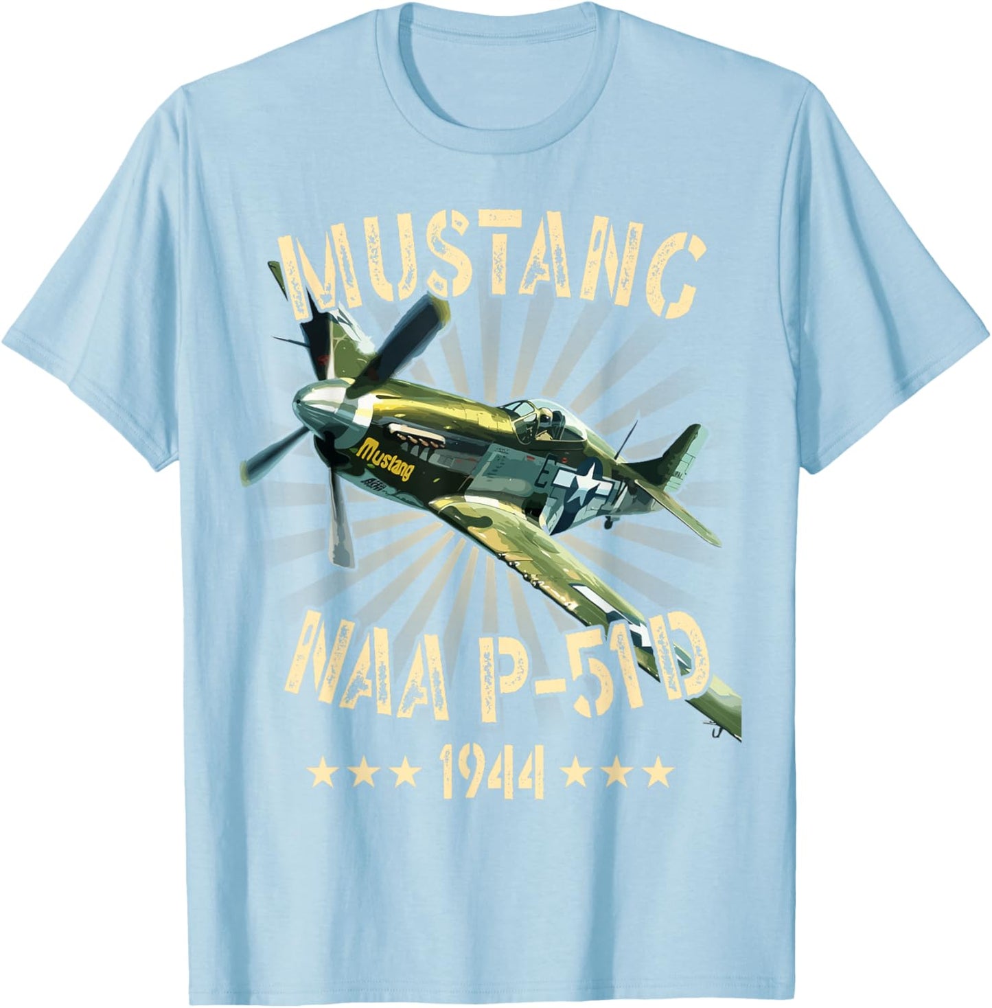 P-51D Mustang Vintage North American P-51D Fighter Warbirds T-Shirt - T-Shirt | Light Blue