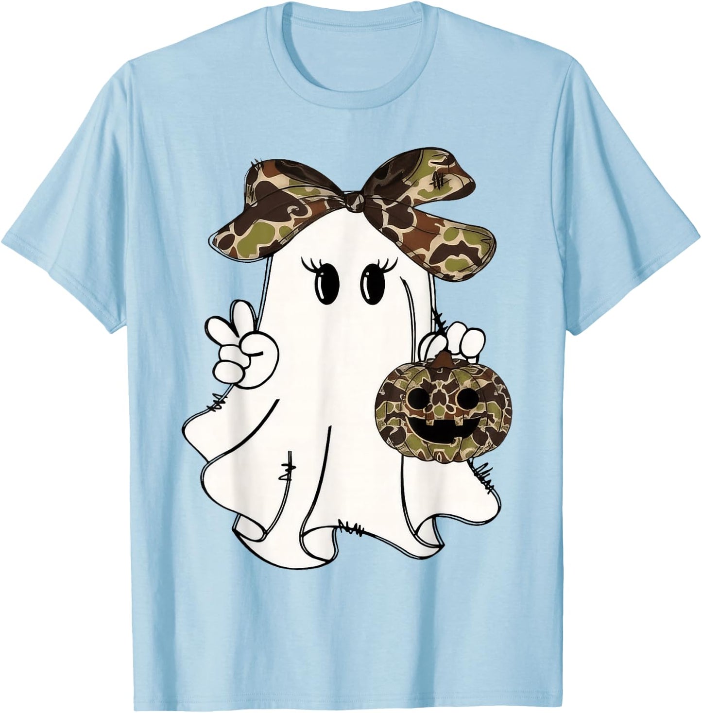 Funny Halloween Camouflage Camo Ghost Hello Hunting Season T-Shirt - T-Shirt | Light Blue