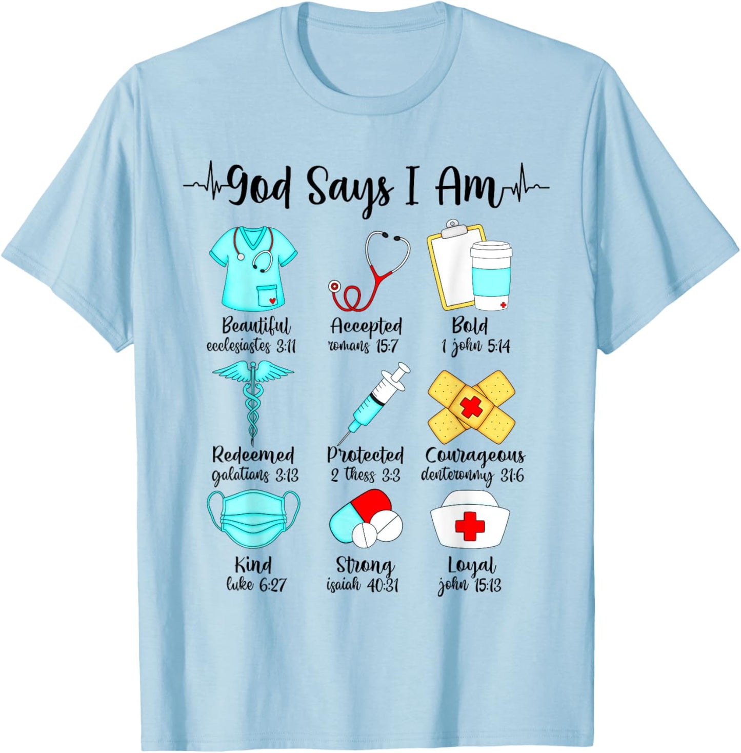 God Says I Am Nurse, Christian Nursing, RN LVN CNA Nurse T-Shirt - T-Shirt | Light Blue