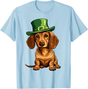 Saint Patricks Day Dachshund Dog Shamrock Hat Gifts Women T-Shirt - T-Shirt | Light Blue