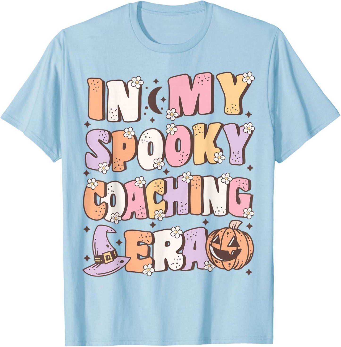 In My Spooky Coaching Era Cute Groovy Halloween School Coach T-Shirt - T-Shirt | Light Blue