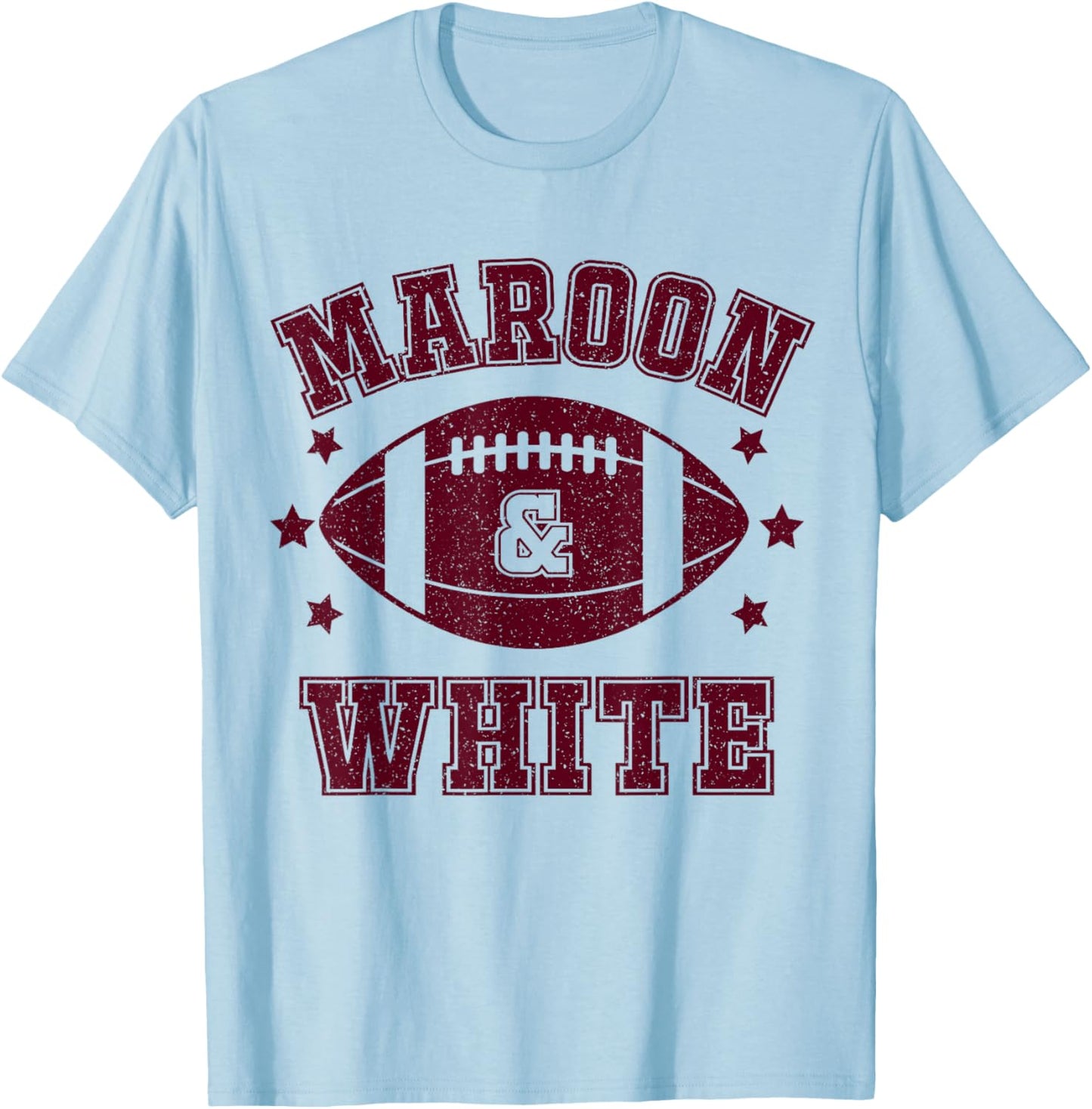 On Gameday Football We Wear Maroon and White School Spirit T-Shirt - T-Shirt | Light Blue