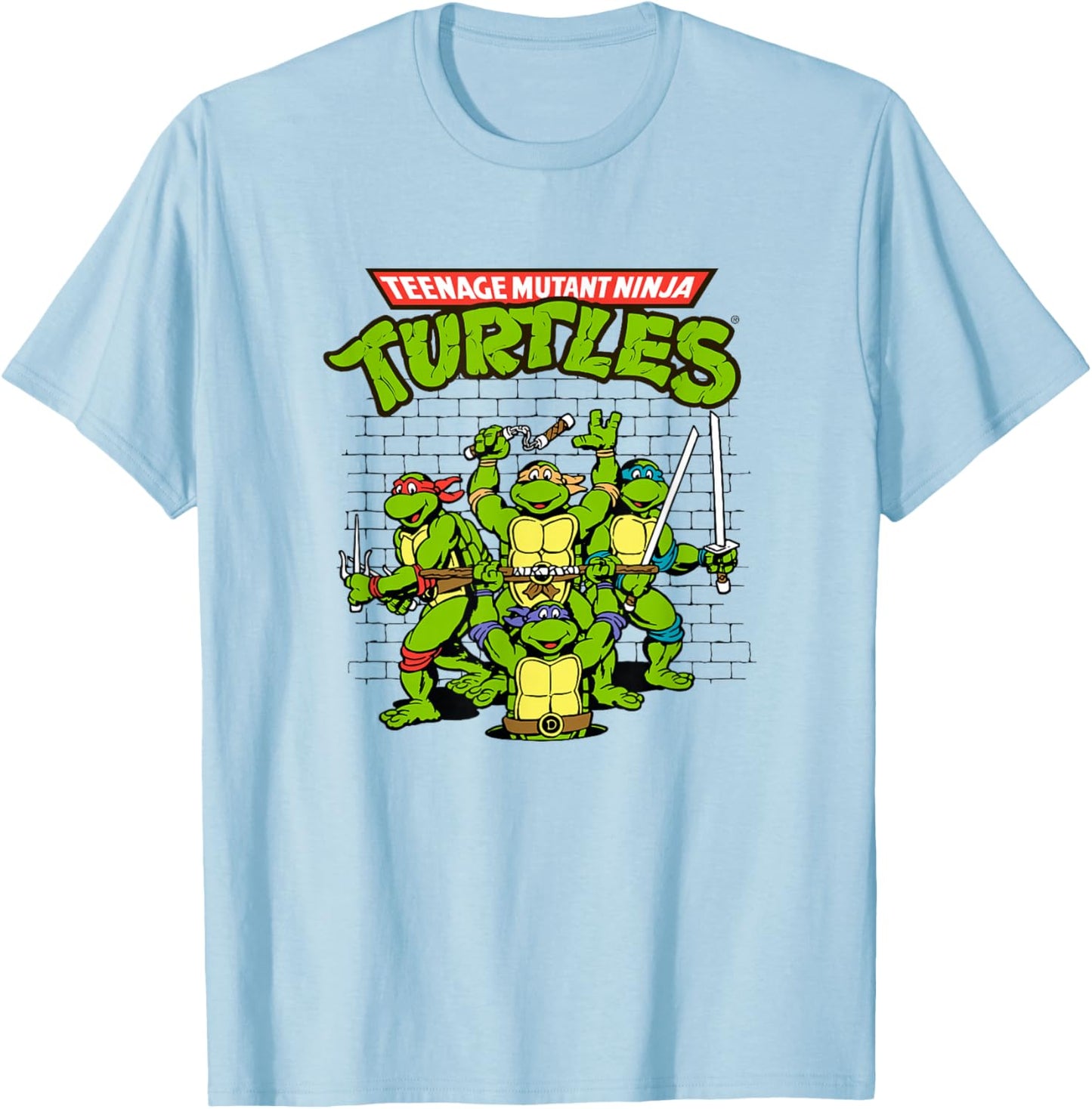 Teenage Mutant Ninja Turtles Vintage Brick Team Turtles Logo T-Shirt - T-Shirt | Light Blue