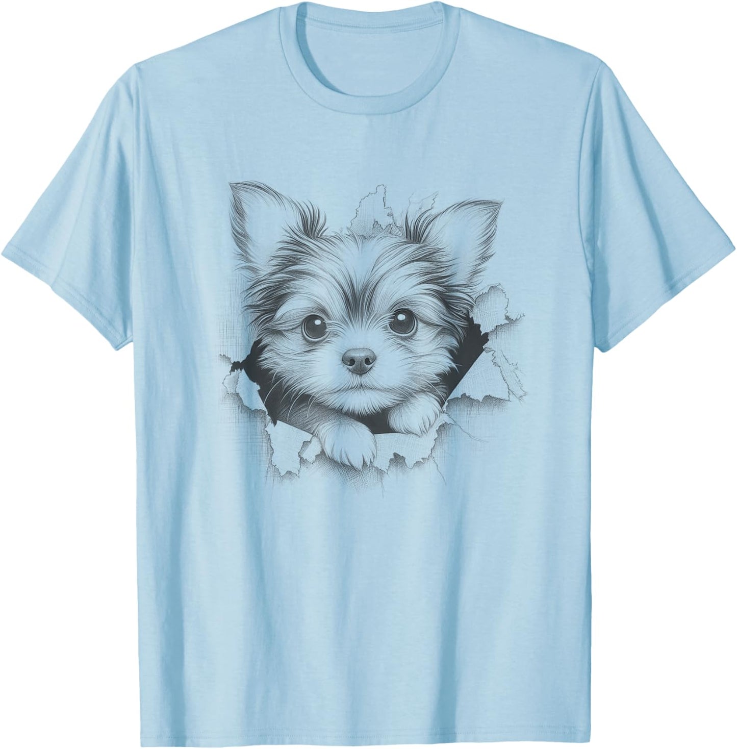 Cute Chorkie Peeking Dog Design Women Kids T-Shirt - T-Shirt | Light Blue