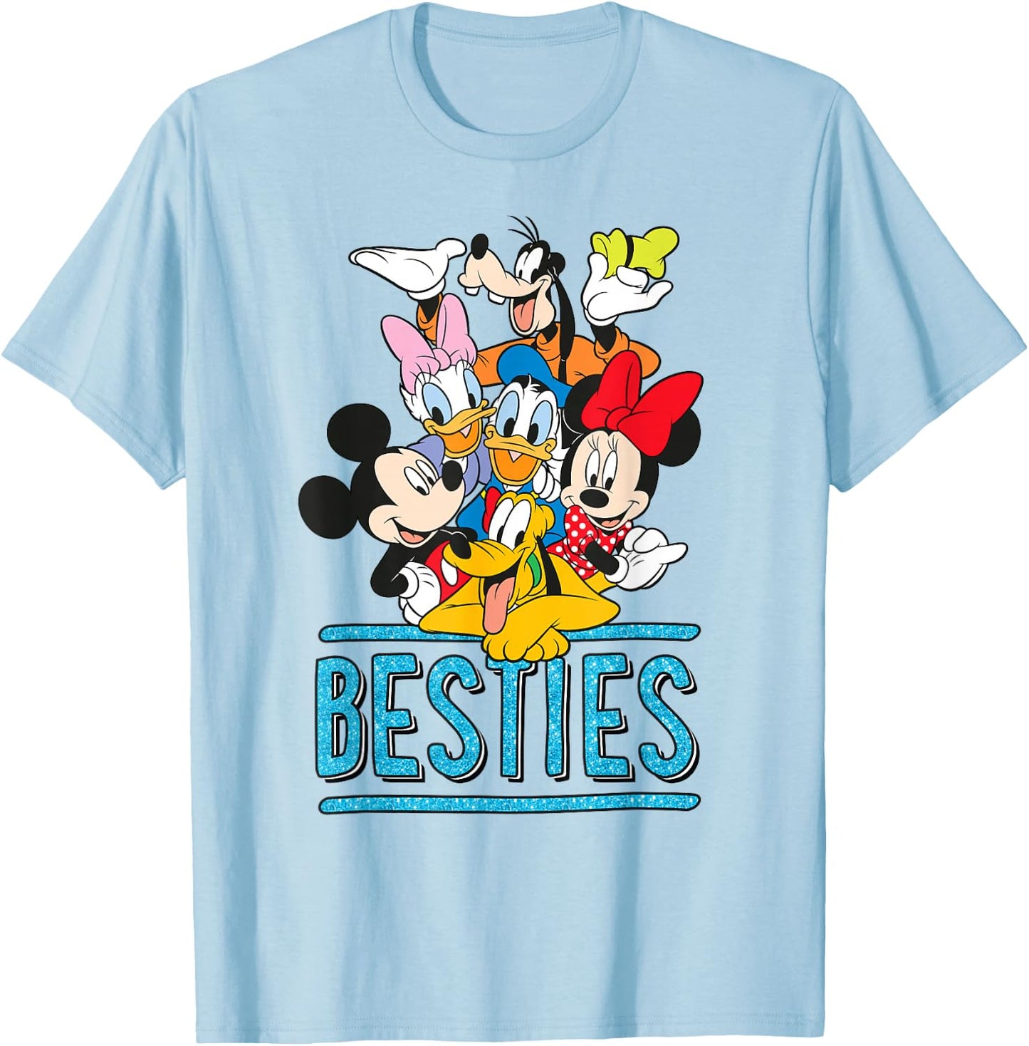 Mickey Minnie Donald Daisy Goofy Pluto Besties Squad Group T-Shirt - T-Shirt | Light Blue