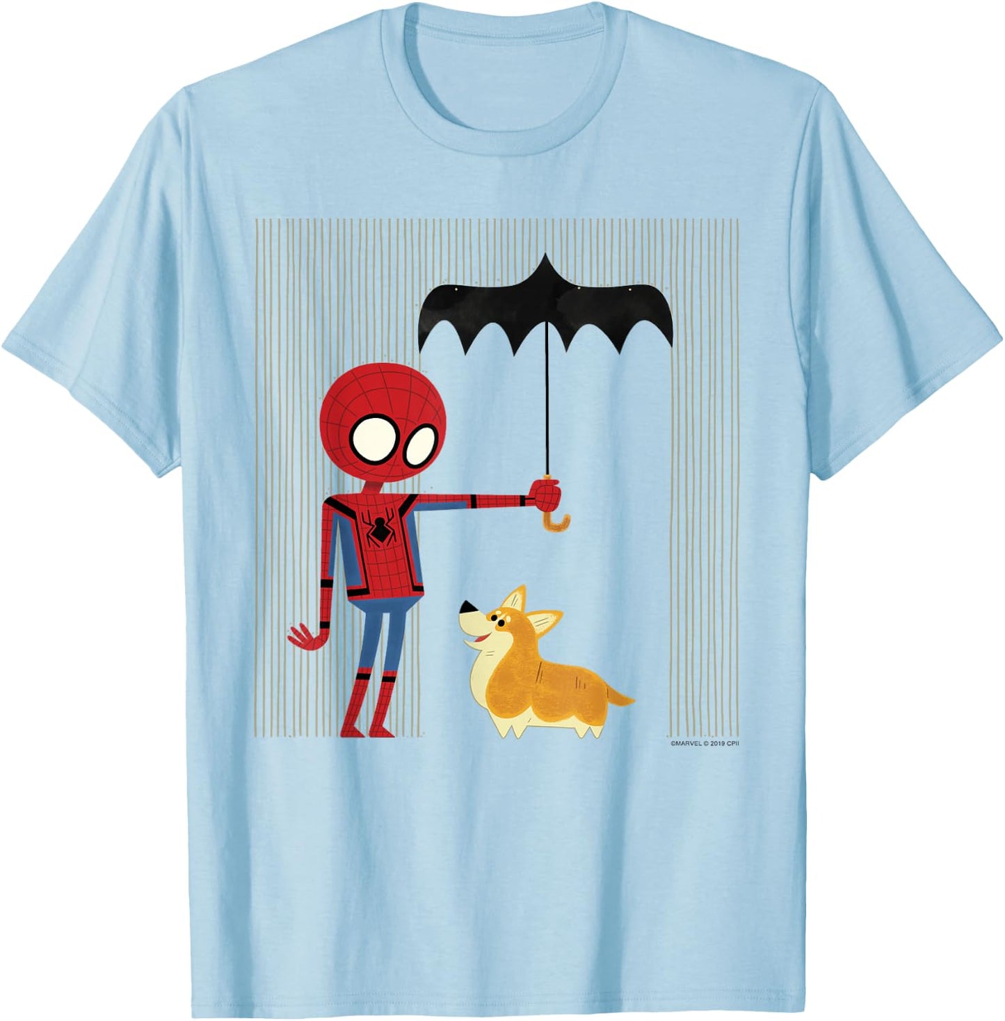 Marvel Spider-Man Far from Home Corgi in The Rain T-Shirt - T-Shirt | Light Blue