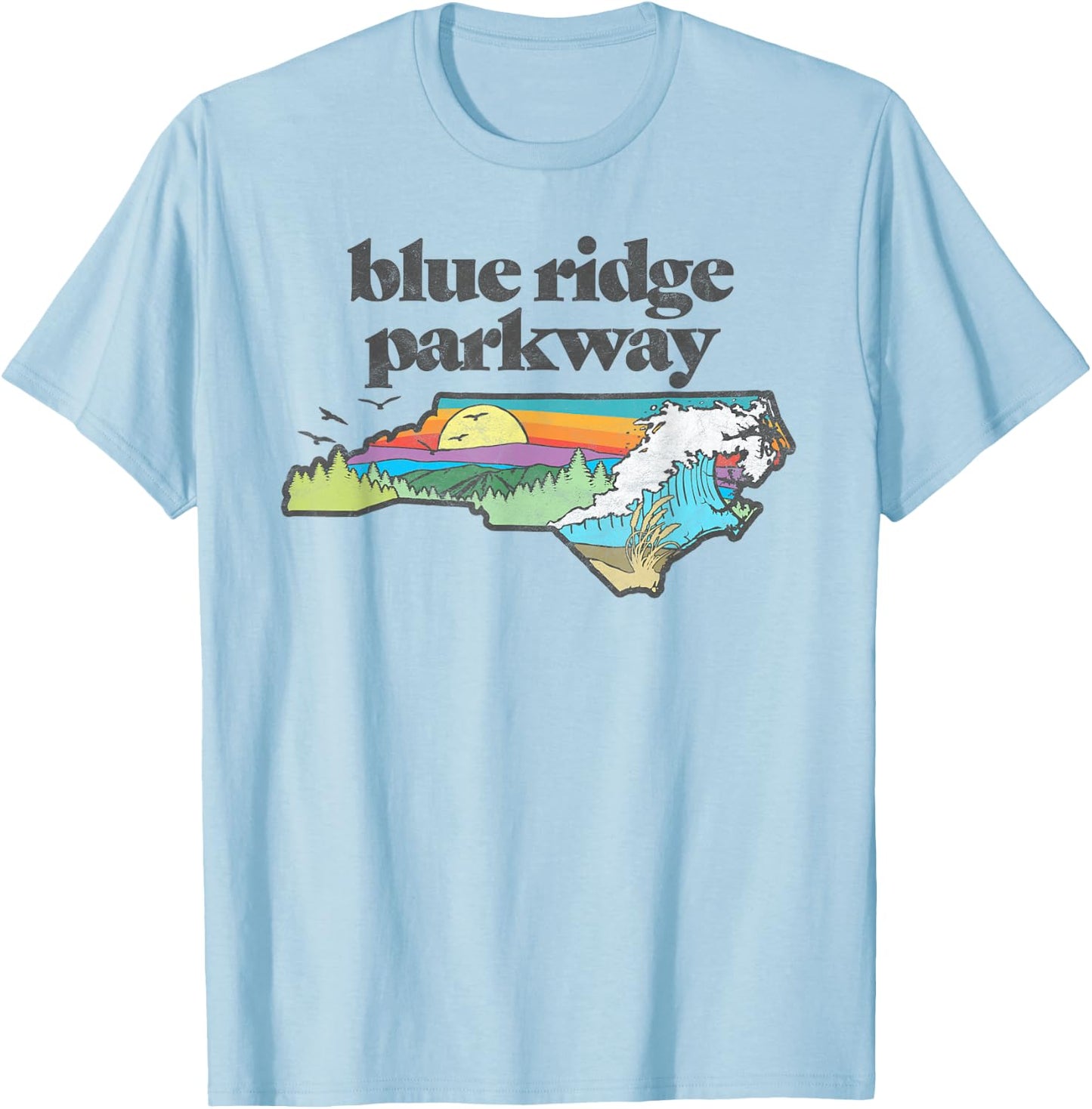 Blue Ridge Parkway North Carolina Retro Nature T-Shirt - T-Shirt | Light Blue