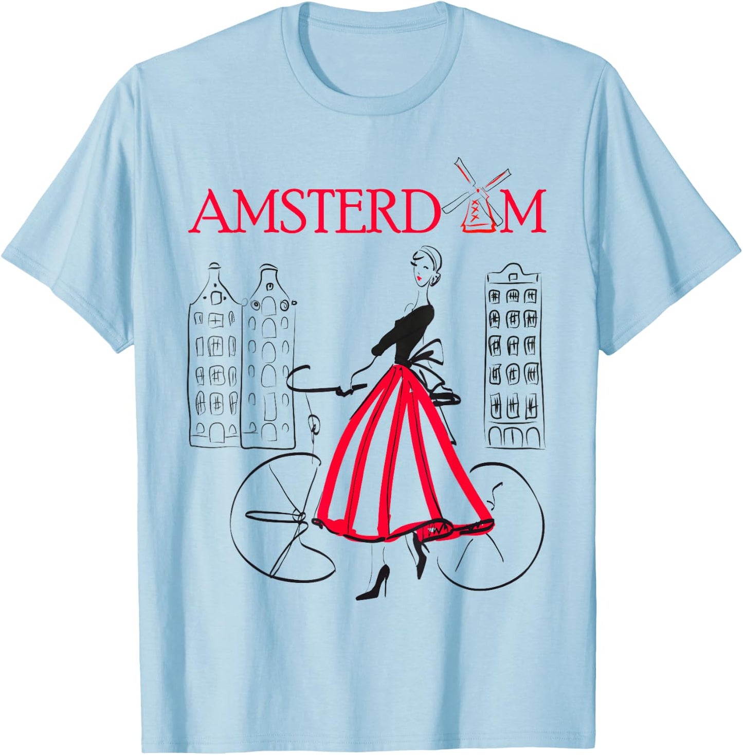 Amsterdam Woman - Amsterdam Bicycle - 5 Colors T-Shirt - T-Shirt | Light Blue