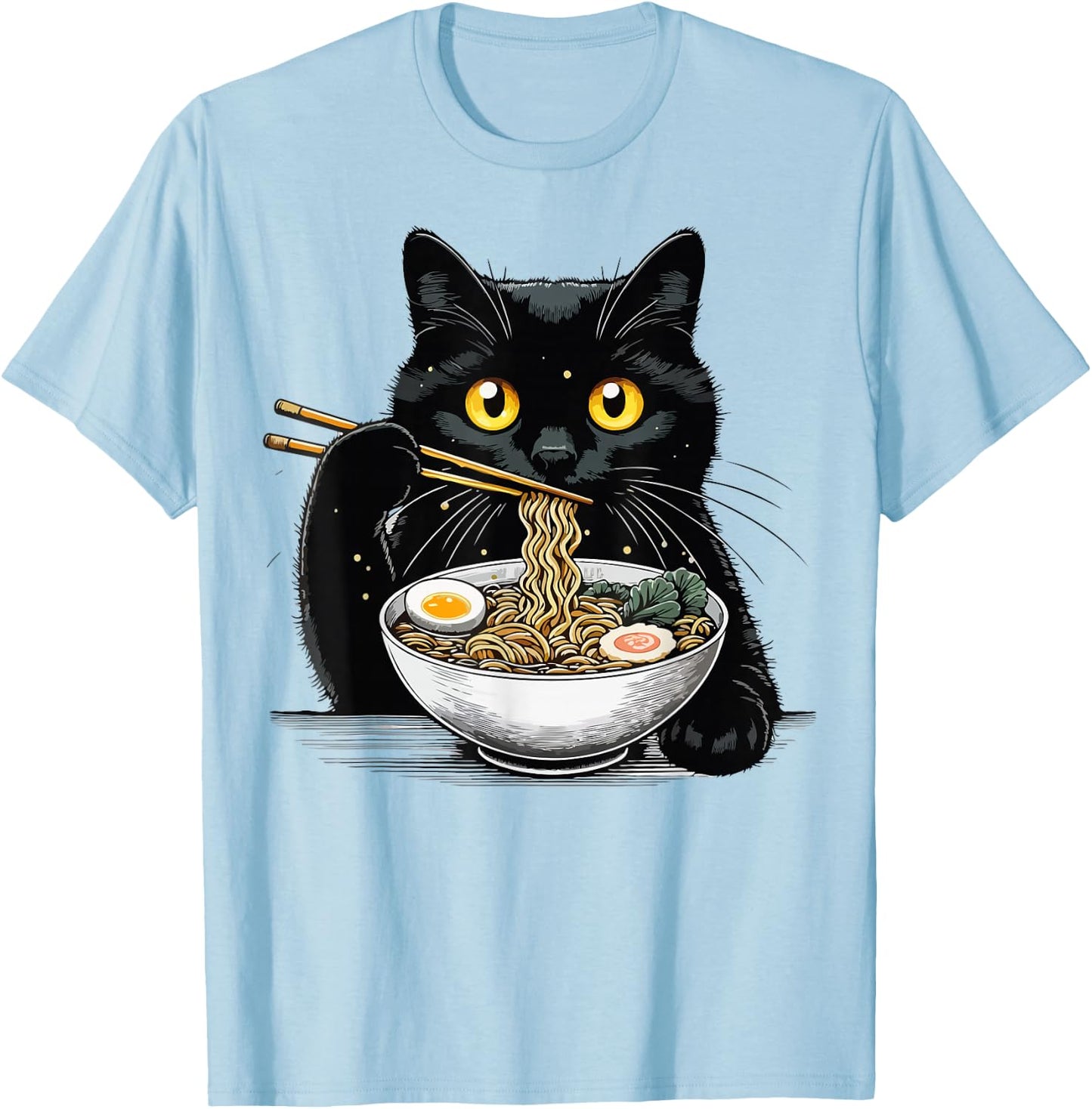Funny Cat eating Ramen T-Shirt - T-Shirt | Light Blue
