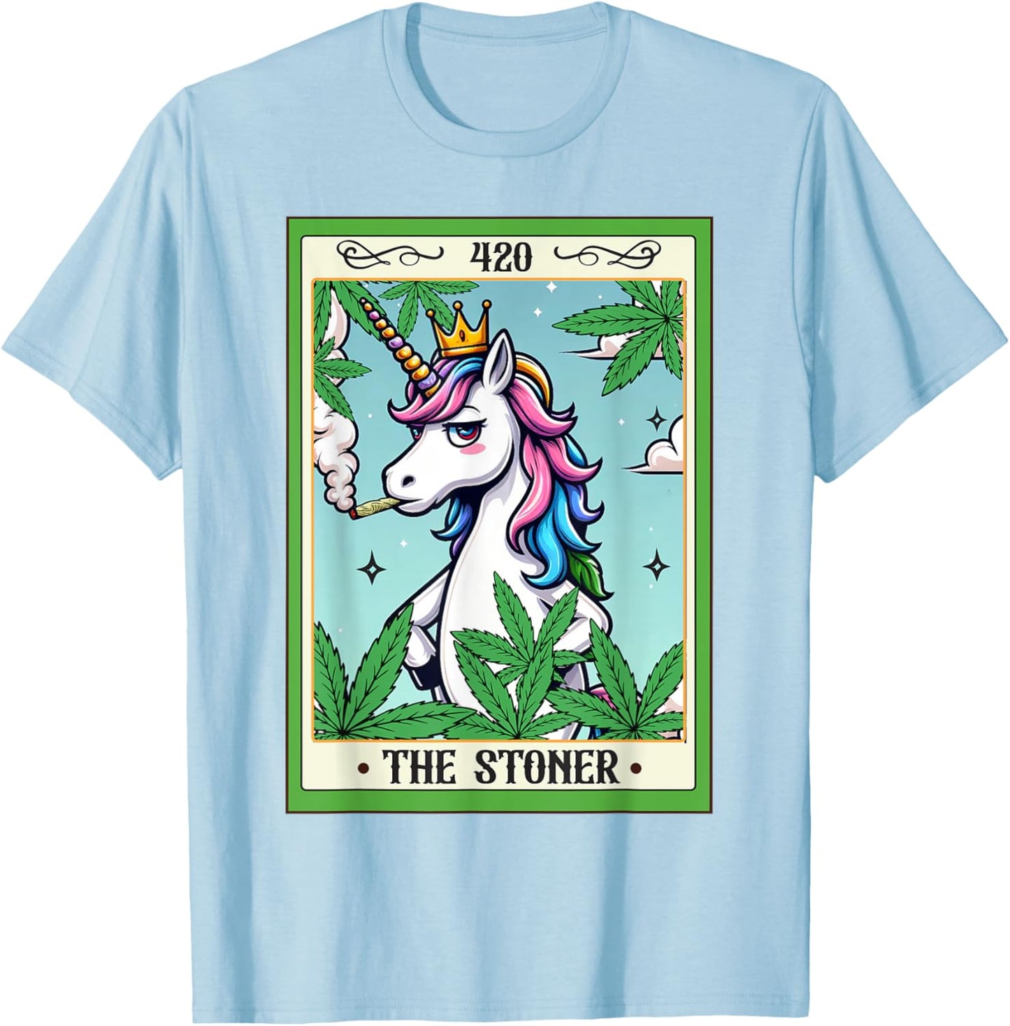Cannabis Weed Unicorn Smoking 420 The Stoner Tarot Card T-Shirt - T-Shirt | Light Blue