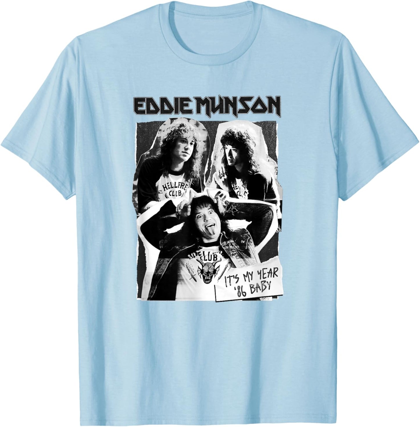 Stranger Things Hellfire Club Eddie Munson Cutouts T-Shirt - T-Shirt | Light Blue