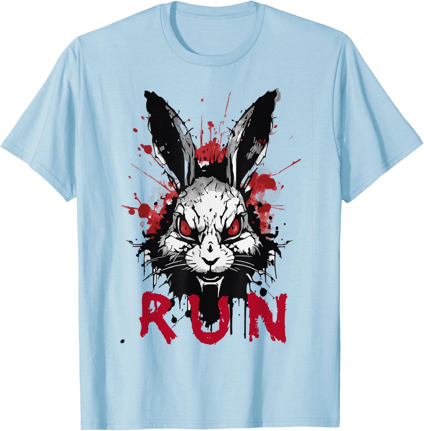 Run Rabbit, Evil Bunny Artwork, Modern Vintage Grunge Anime T-Shirt - T-Shirt | Light Blue