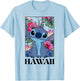 Disney Lilo & Stitch Hawaii Hibiscus Cute Floral Portrait T-Shirt - T-Shirt | Light Blue