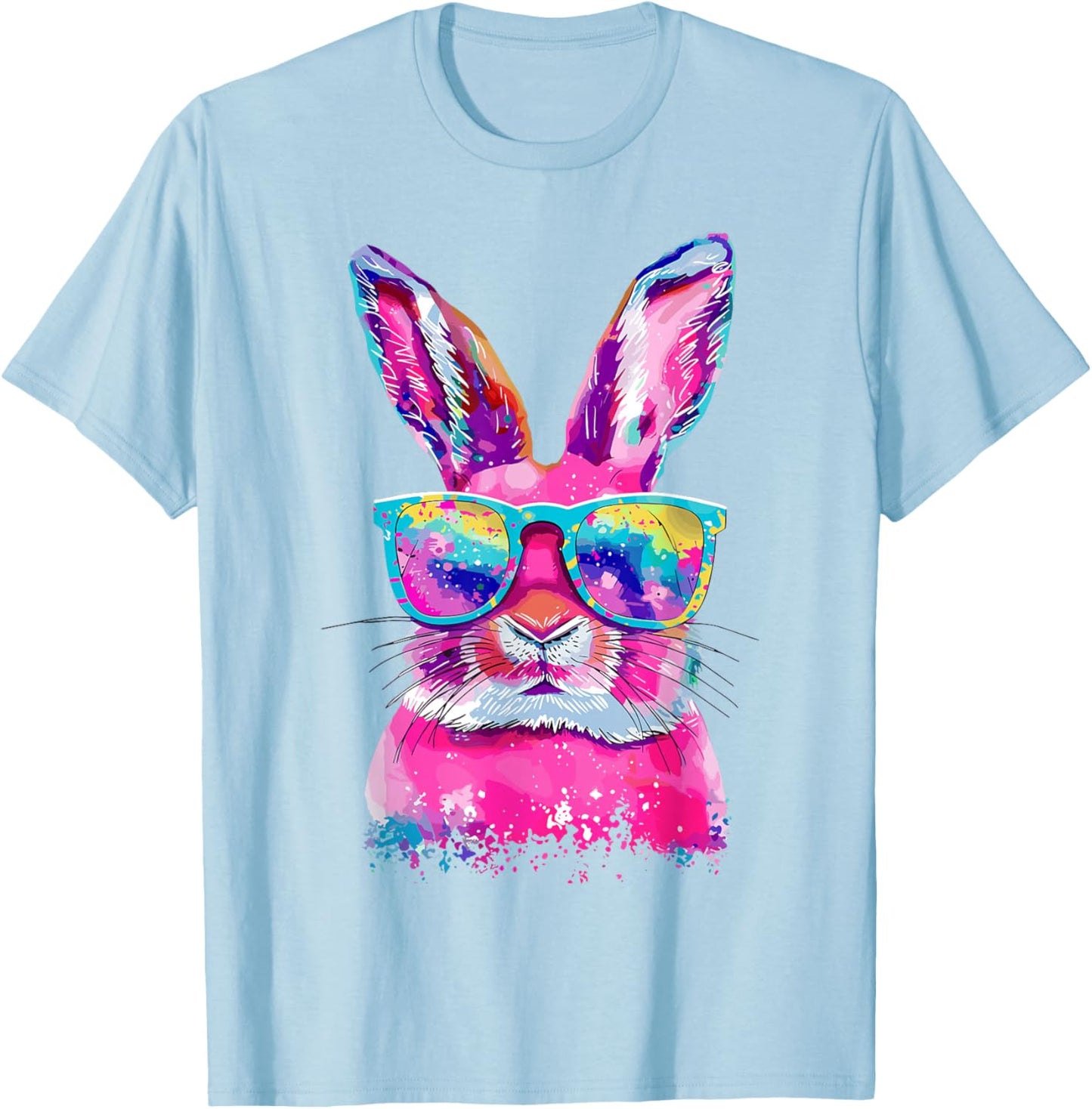 Bunny Face with Tie Dye Glasses Happy Easter Day Men Boy Kid T-Shirt - T-Shirt | Light Blue