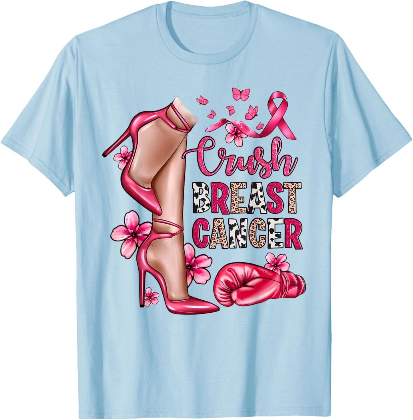 Crush Breast Cancer Bling Pink Ribbon Awareness October Gift T-Shirt - T-Shirt | Light Blue