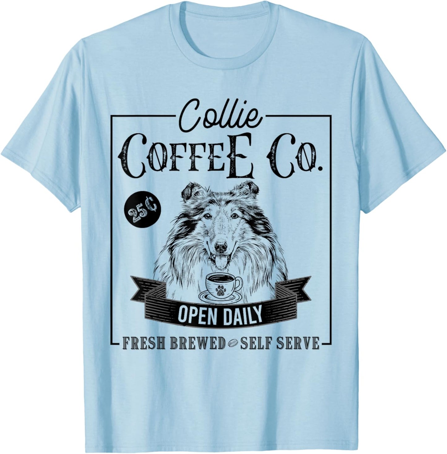 Retro Rough Collie Coffee Funny Dog Mom Coffee Lover Women Girls Kids T-Shirt - T-Shirt | Light Blue
