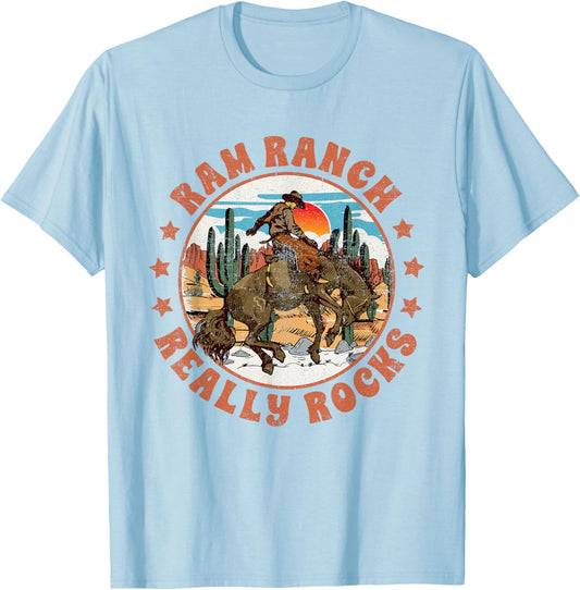 Western Country Ram Ranch Really Rocks Cowboy Riding Horse T-Shirt - T-Shirt | Light Blue