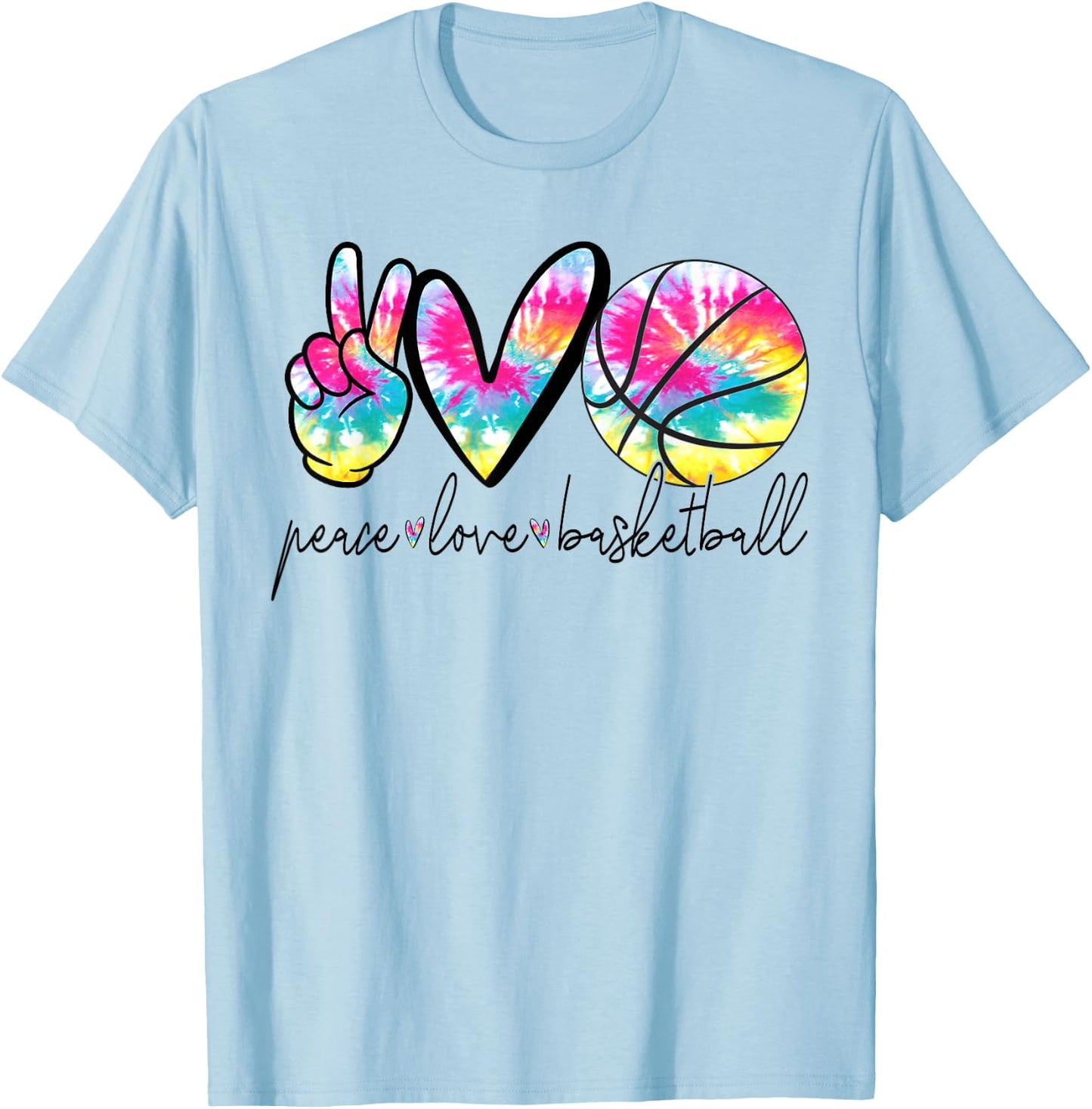 Peace Love Basketball Tie Dye Cute Basketball Lover T-Shirt - T-Shirt | Light Blue