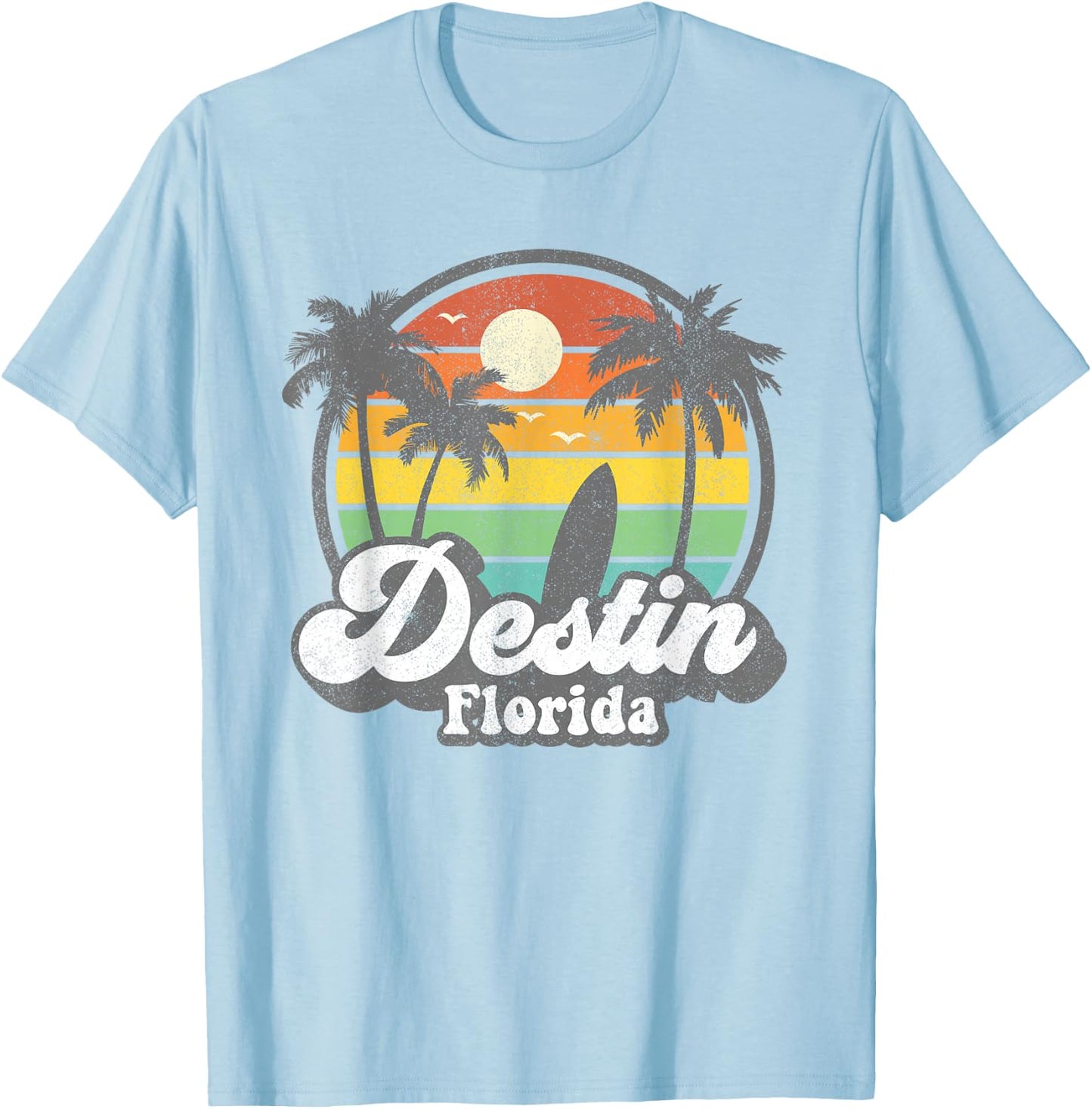 Vintage Destin Florida Beach Surfing Retro 70s Surf Gift T-Shirt - T-Shirt | Light Blue