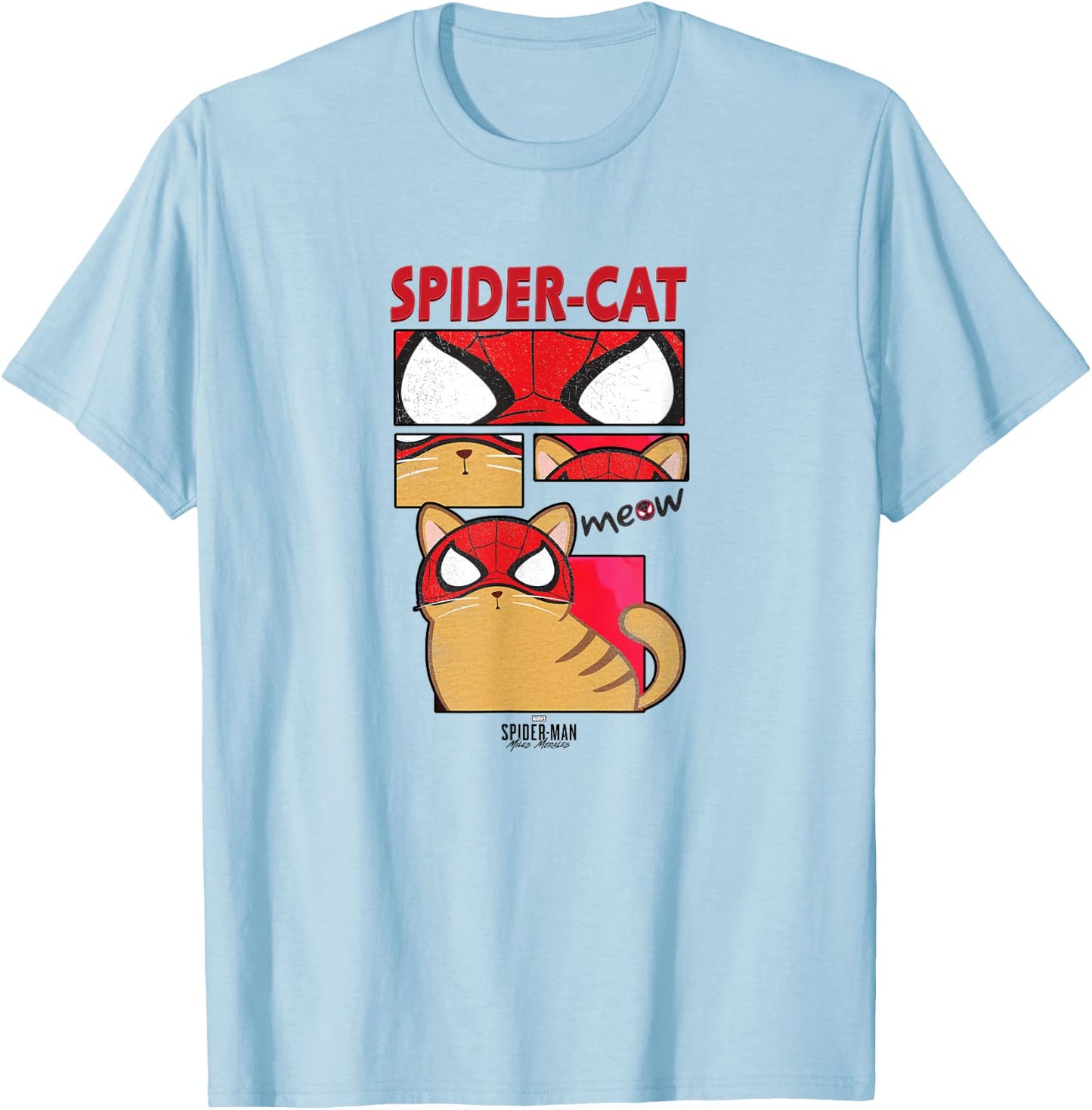 Marvel Spider-Man: Miles Morales Spider-Cat Comic Panels T-Shirt - T-Shirt | Light Blue