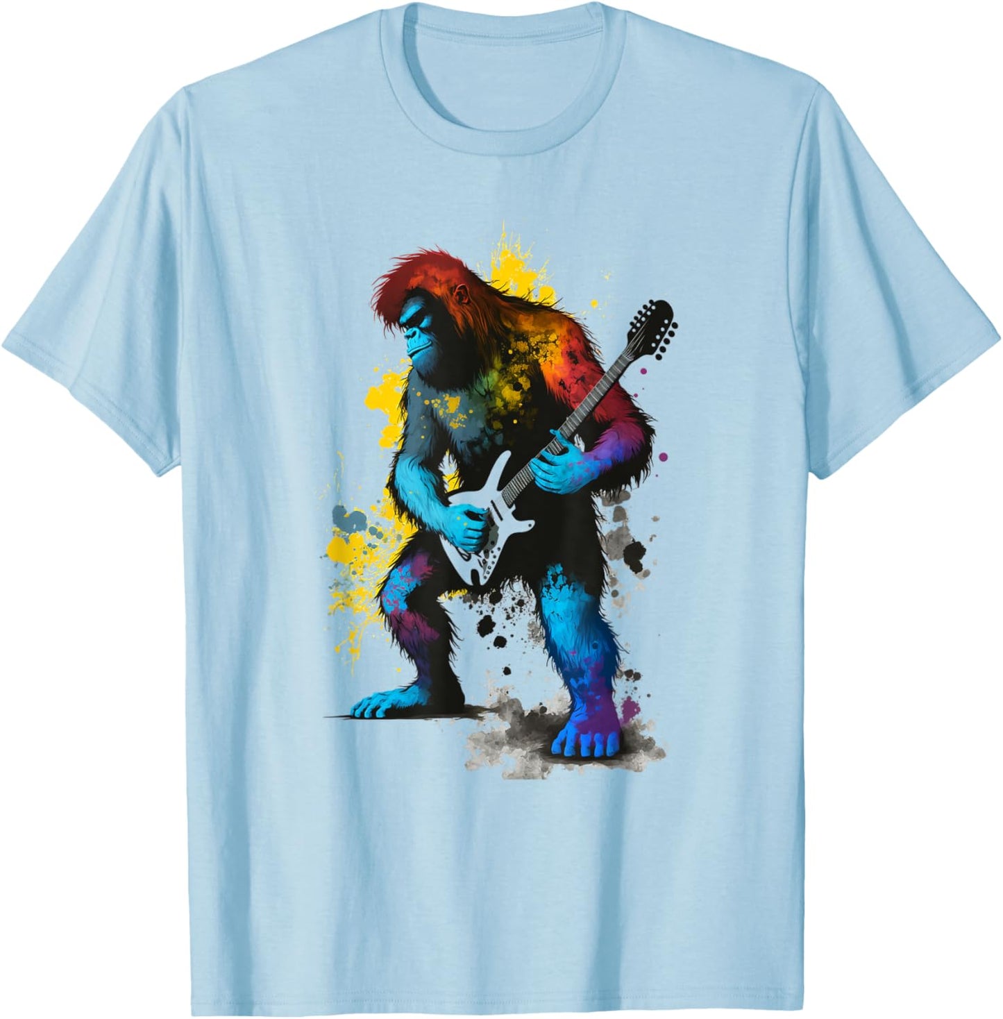 Guitarist Sasquatch Electric Guitar Rock & Roll Bigfoot T-Shirt - T-Shirt | Light Blue