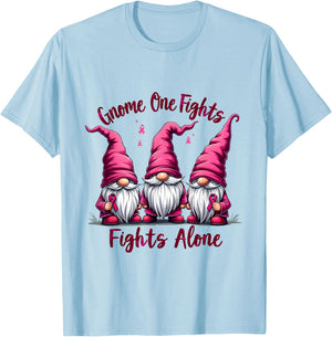 Gnome One Fights Alone Breast Cancer T-Shirt - T-Shirt | Light Blue