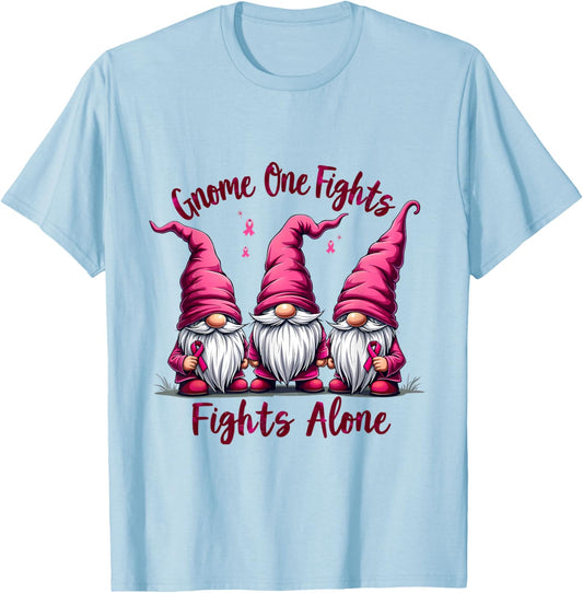 Gnome One Fights Alone Breast Cancer T-Shirt - T-Shirt | Light Blue