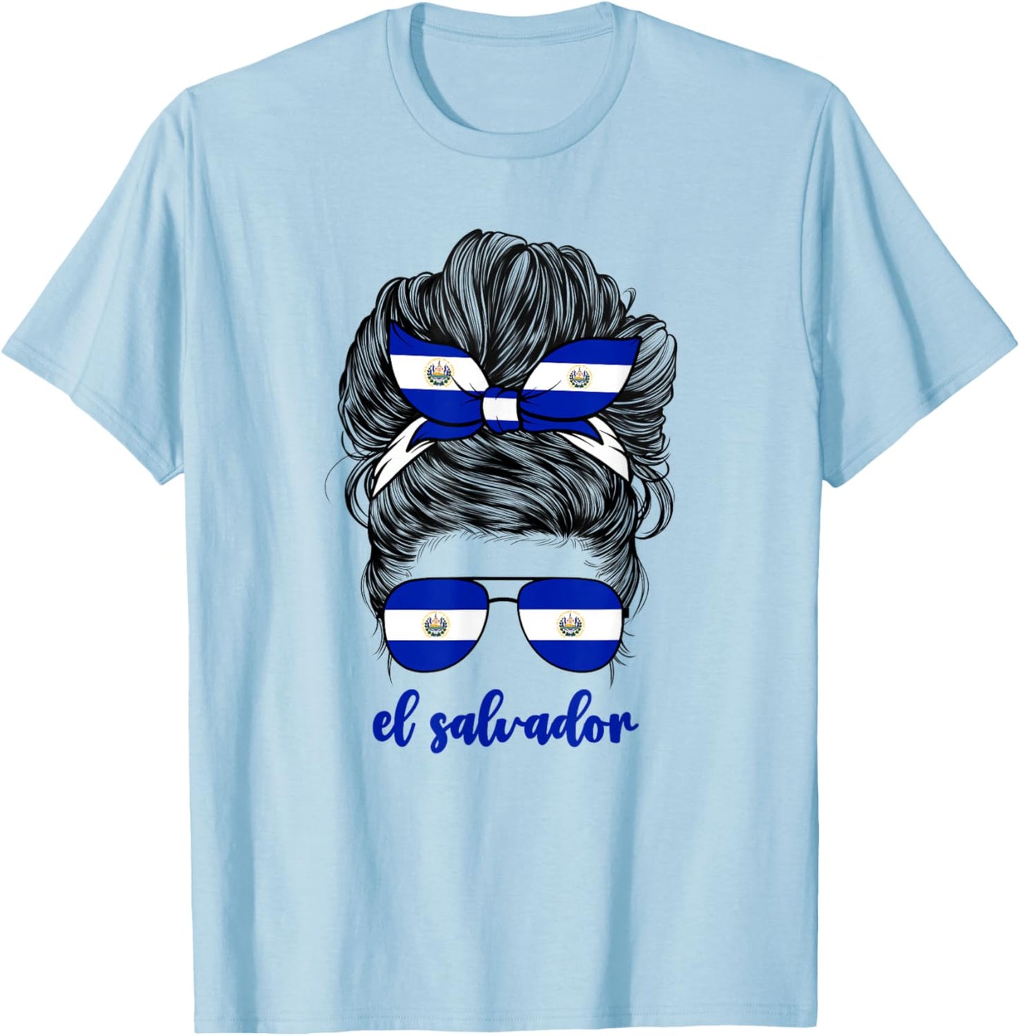 El Salvador Girl Woman Salvadoran Flag Salvadorian T-Shirt - T-Shirt | Light Blue