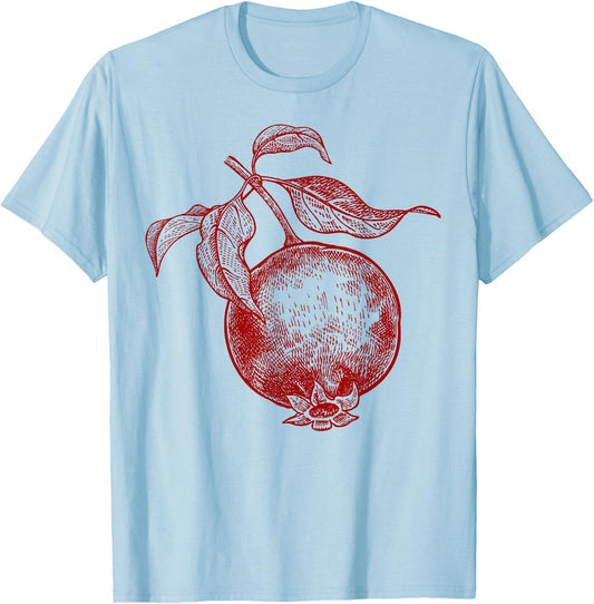 Pomegranate Fruit Retro Vintage Graphics - Pomegranate T-Shirt - T-Shirt | Light Blue