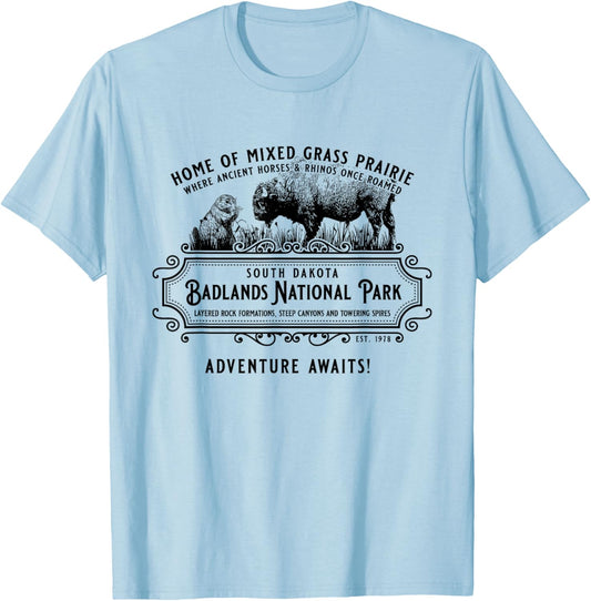 Badlands National Park South Dakota Bison Prairie Dog T-Shirt - T-Shirt | Light Blue