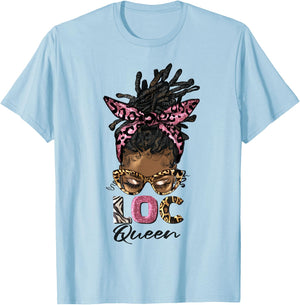 Loc'd Queen Afro Messy Bun Leopard Black Woman Birthday T-Shirt - T-Shirt | Light Blue