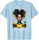 Woman Afro Jamaican Girl Jamaica Flag Pride Black Messy Bun T-Shirt - T-Shirt | Light Blue