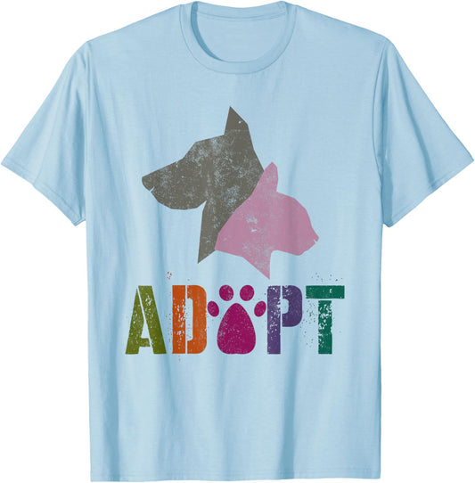 Vintage ADOPT Animal Rescue Shelter Cat Dogs Adoption Foster Women Kids T-Shirt - T-Shirt | Light Blue