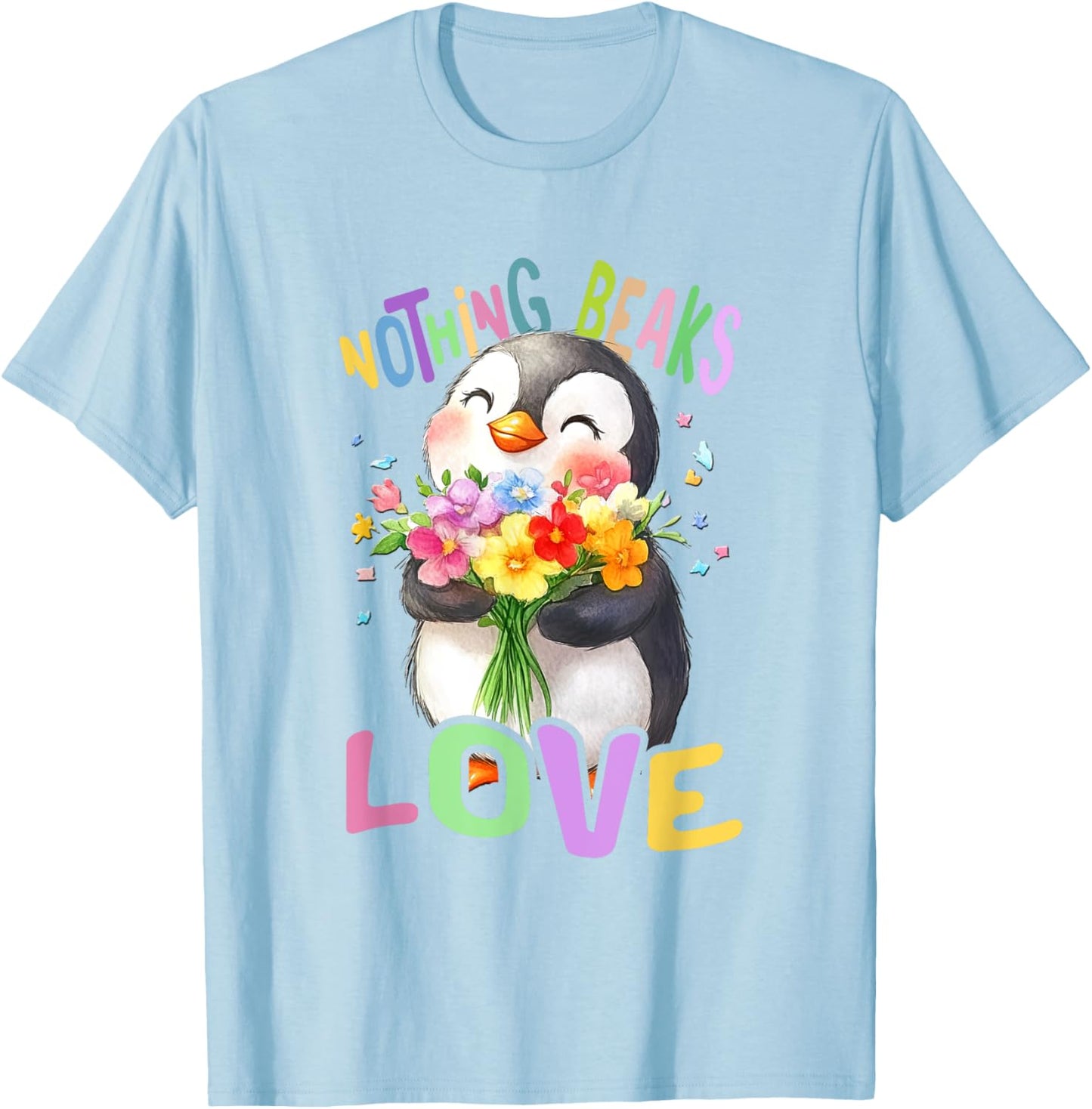 Penguin with Flowers Cute Penguins Funny Sea Animal Daughter T-Shirt - T-Shirt | Light Blue