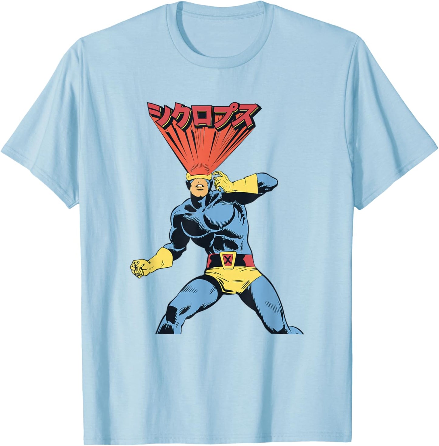 Marvel X-Men Cyclops Laser Eyes Kanji Retro Shot T-Shirt - T-Shirt | Light Blue