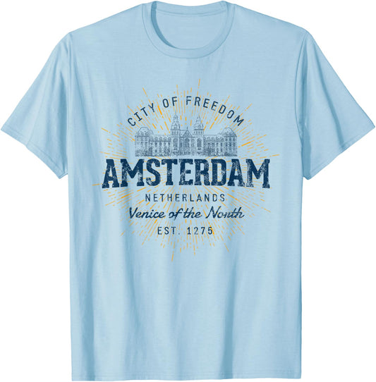 Netherlands Vintage Amsterdam Retro T-Shirt - T-Shirt | Light Blue