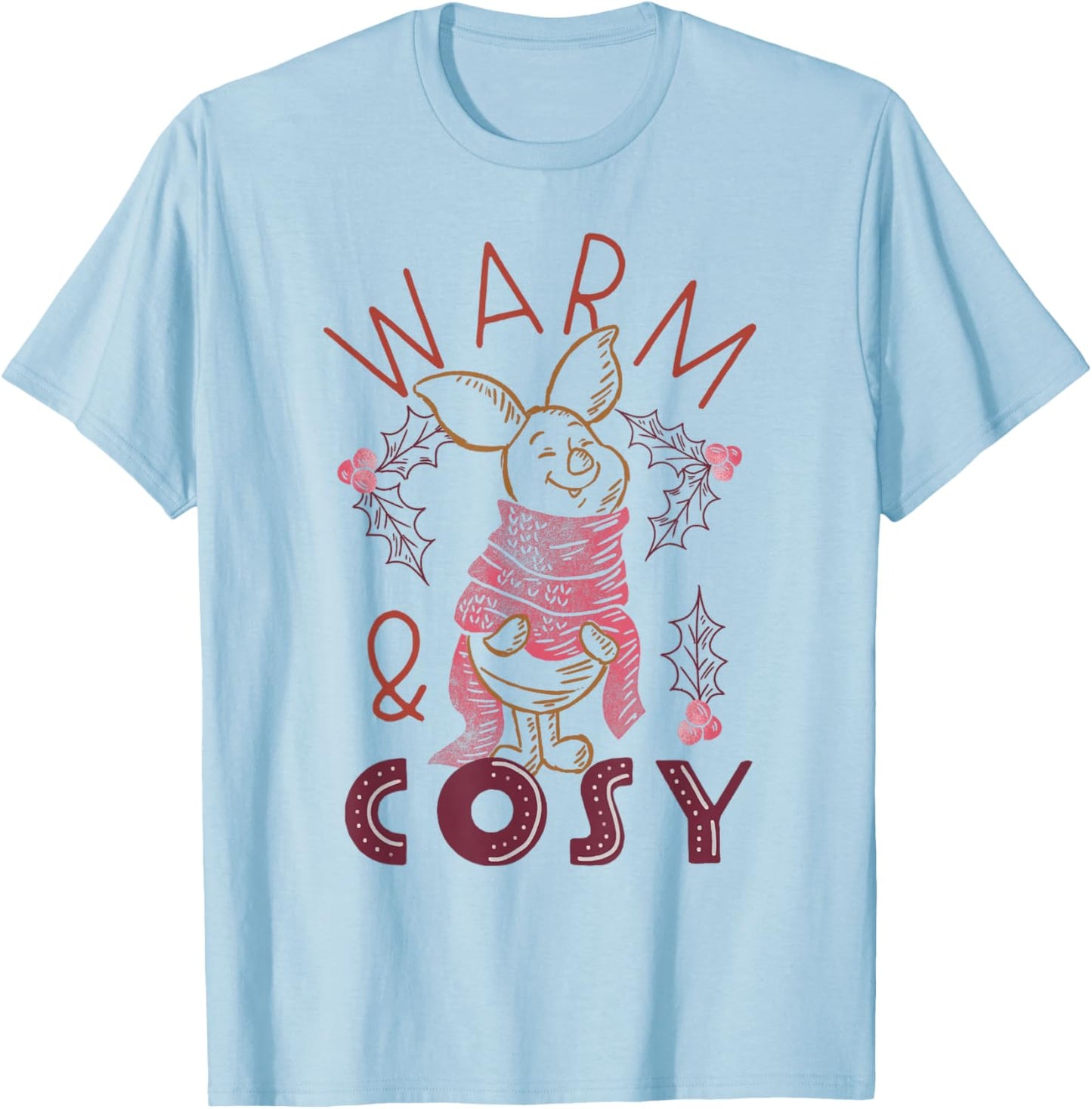 Disney Winnie The Pooh Piglet Christmas Warm T-Shirt - T-Shirt | Light Blue