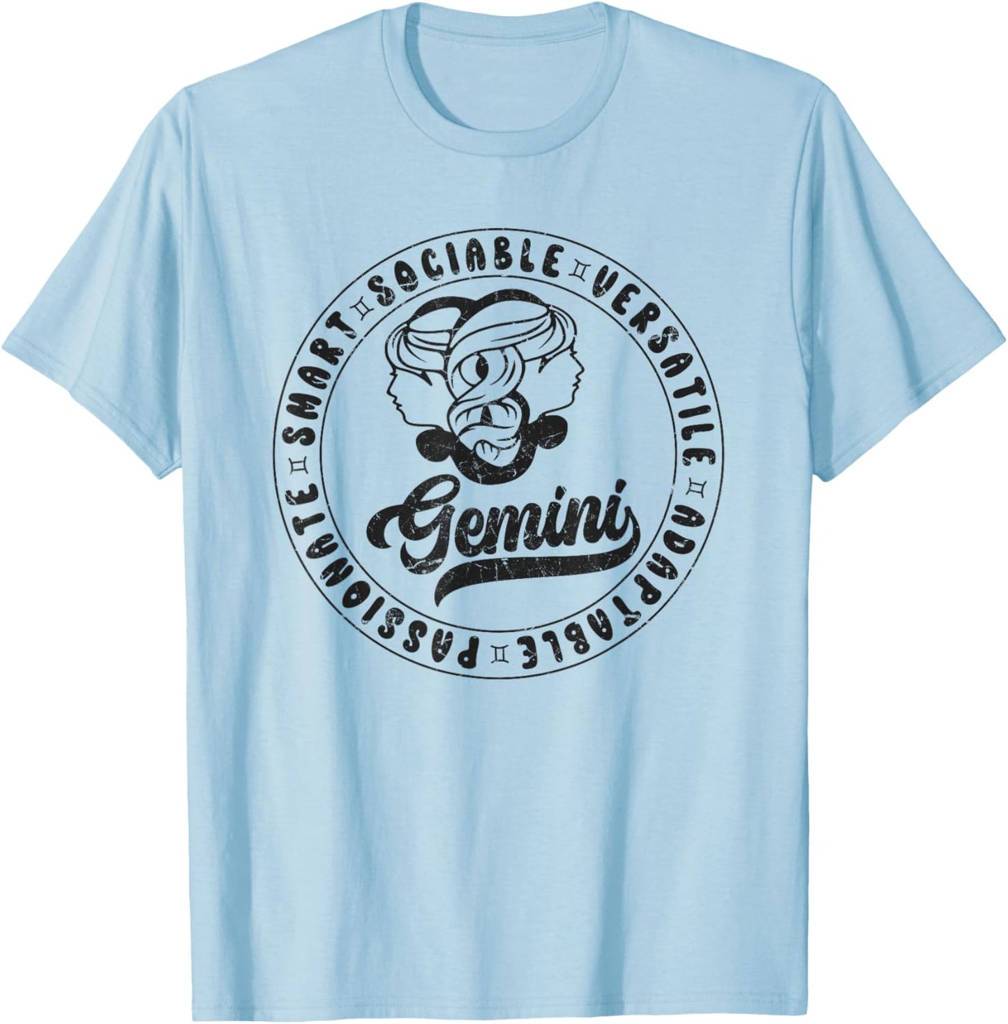 Gemini Traits Distressed Retro Novelty Zodiac, Gemini T-Shirt - T-Shirt | Light Blue