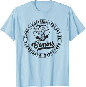 Gemini Traits Distressed Retro Novelty Zodiac, Gemini T-Shirt - T-Shirt | Light Blue