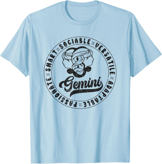 Gemini Traits Distressed Retro Novelty Zodiac, Gemini T-Shirt - T-Shirt | Light Blue
