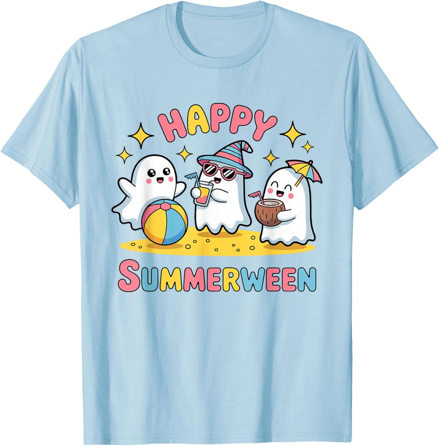 Happy Summerween Summer Halloween Ghost Summerween Spooky T-Shirt - T-Shirt | Light Blue