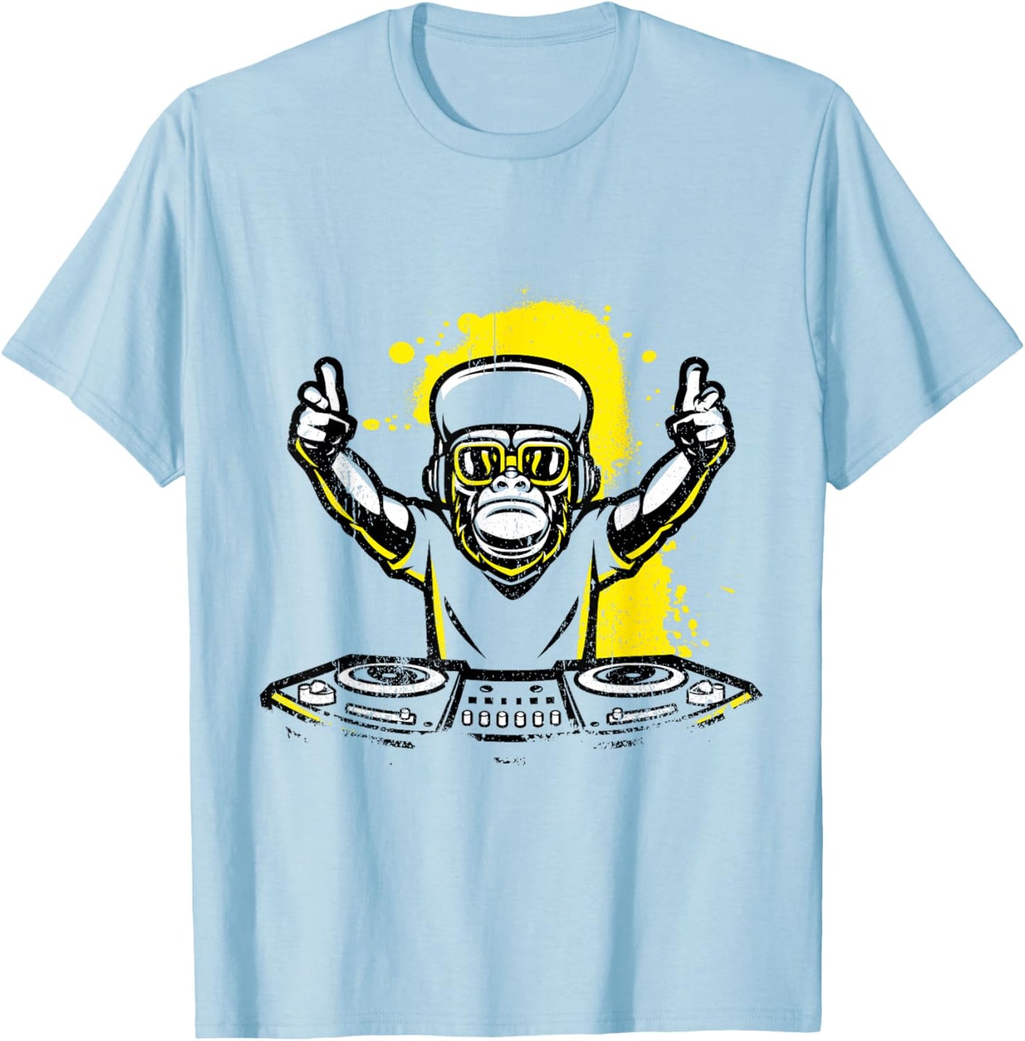 DJ Monkey Music Party Fun Sunglasses Fun Dancing Club T-Shirt - T-Shirt | Light Blue