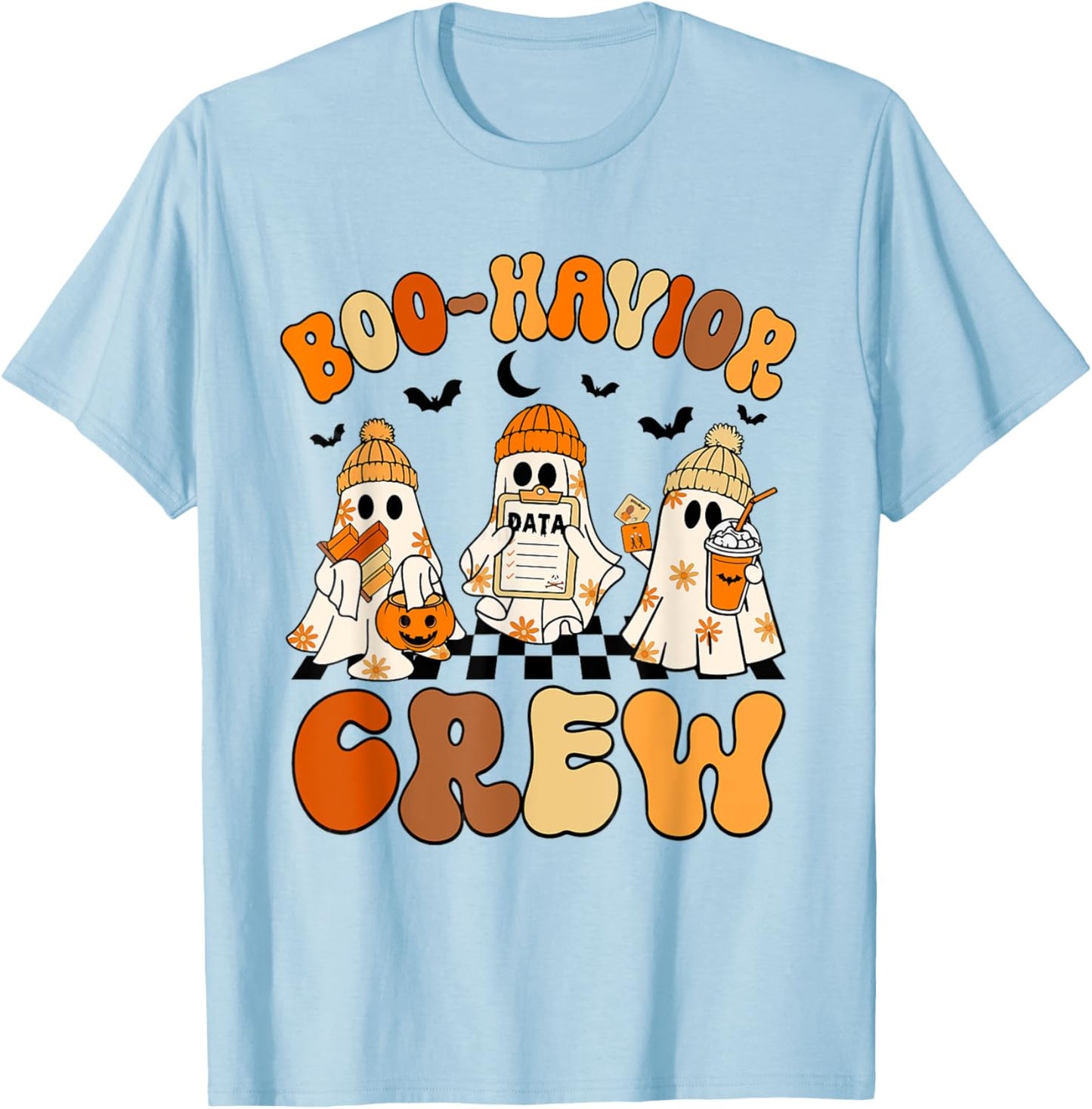 Retro Boo-Havior Crew Behavior Analyst Halloween ABA RBT T-Shirt - T-Shirt | Light Blue