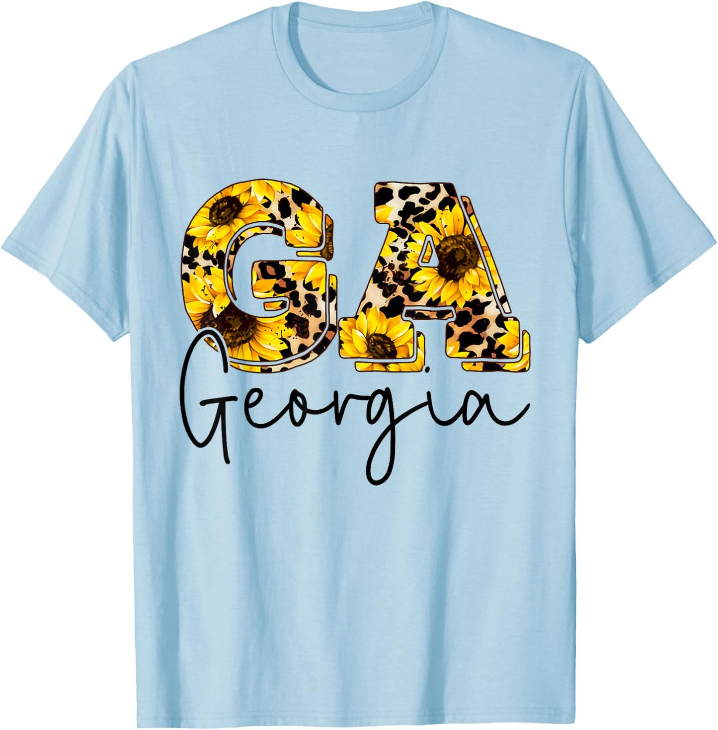 Georgia Sunflower Leopard Print Gift T-Shirt - T-Shirt | Light Blue