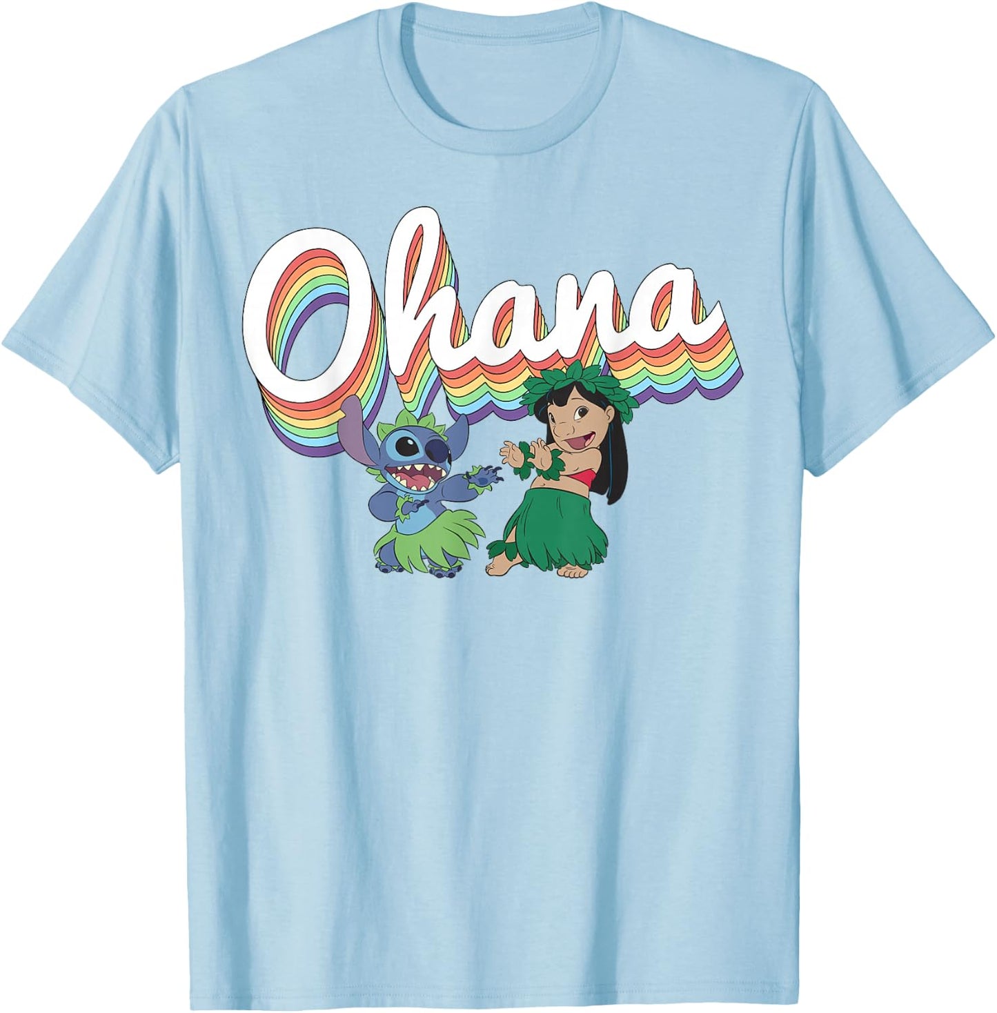 Disney Lilo & Stitch Ohana Rainbow T-Shirt - T-Shirt | Light Blue