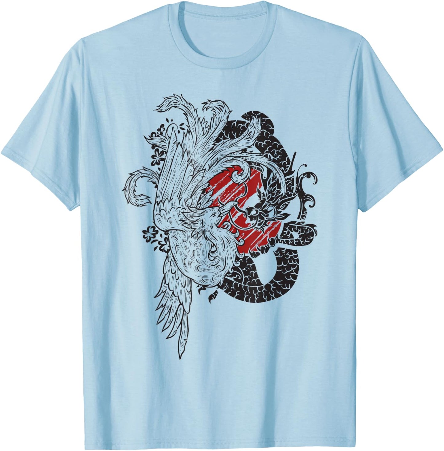 The Dragon And Bird Phoenix Ying Yang Chinese Fenghuang Art T-Shirt - T-Shirt | Light Blue