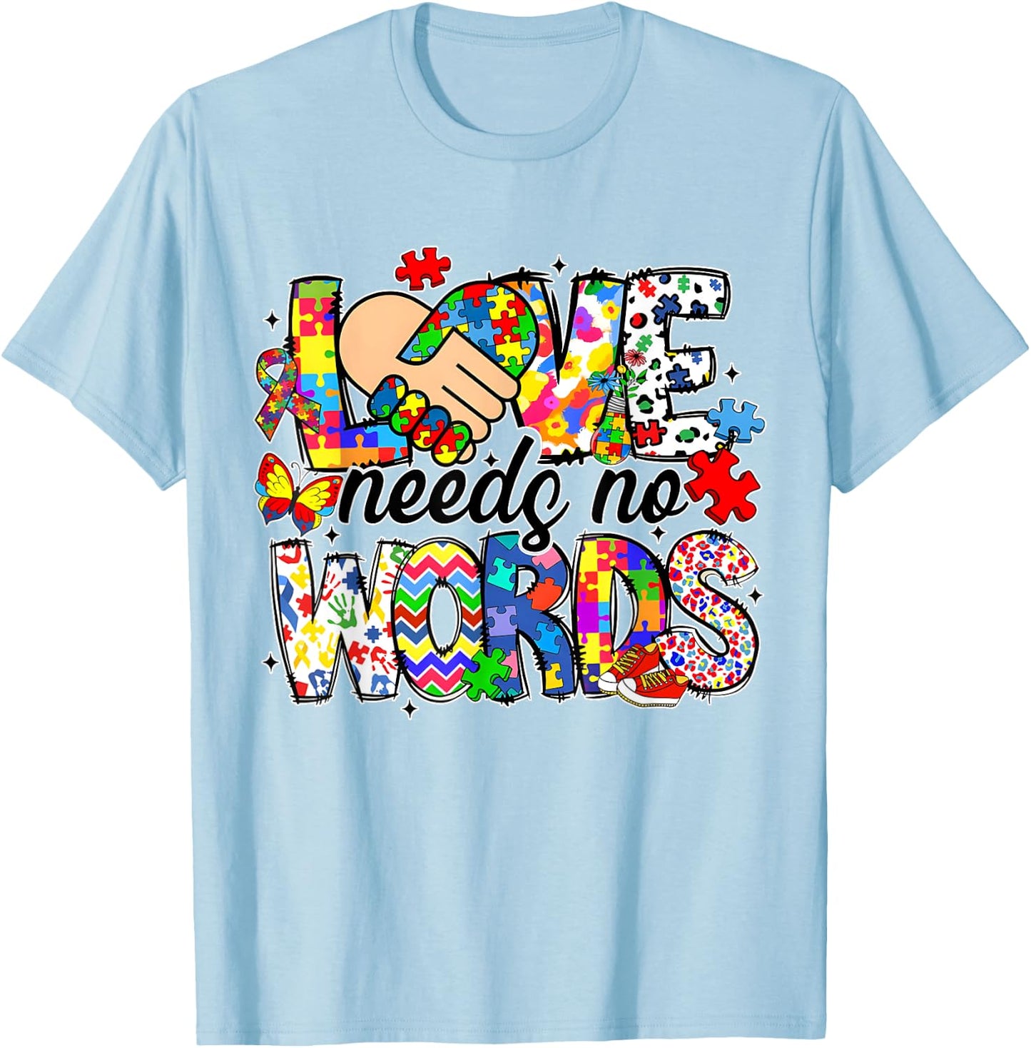 Love Needs No Words Autism Awareness Pride Autism Mama T-Shirt - T-Shirt | Light Blue